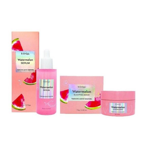 Bundle 2x New Korean SOQU Watermelon Serum + Sleeping Mask Hyaluronic K-Beauty - Picture 1 of 5
